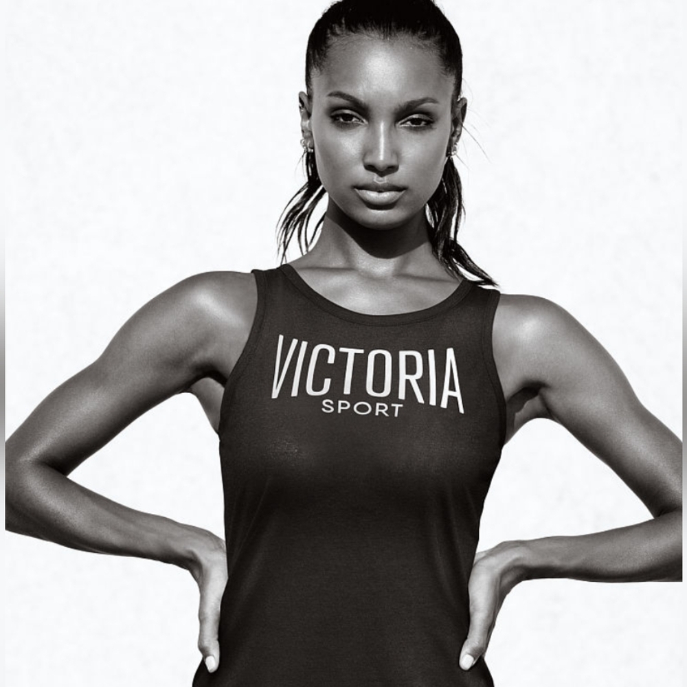 Victoria's Secret VSX Sport Black & White Tank Top Ladder Back Cut Out 2016